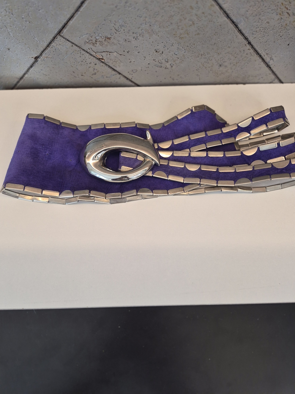 Vintage Sipra Purple Suede Statement Waist Belt with Silver Hardware